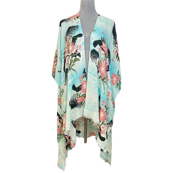 American Eagle Women's Floral Kimono Beach Cover-Up OS Vacation Summer Coastal - Picture 2 of 10